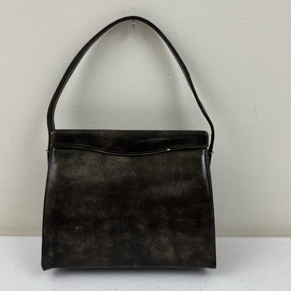 Vintage 1960s Etra Brown Purse Gold Hardware Lined Bag